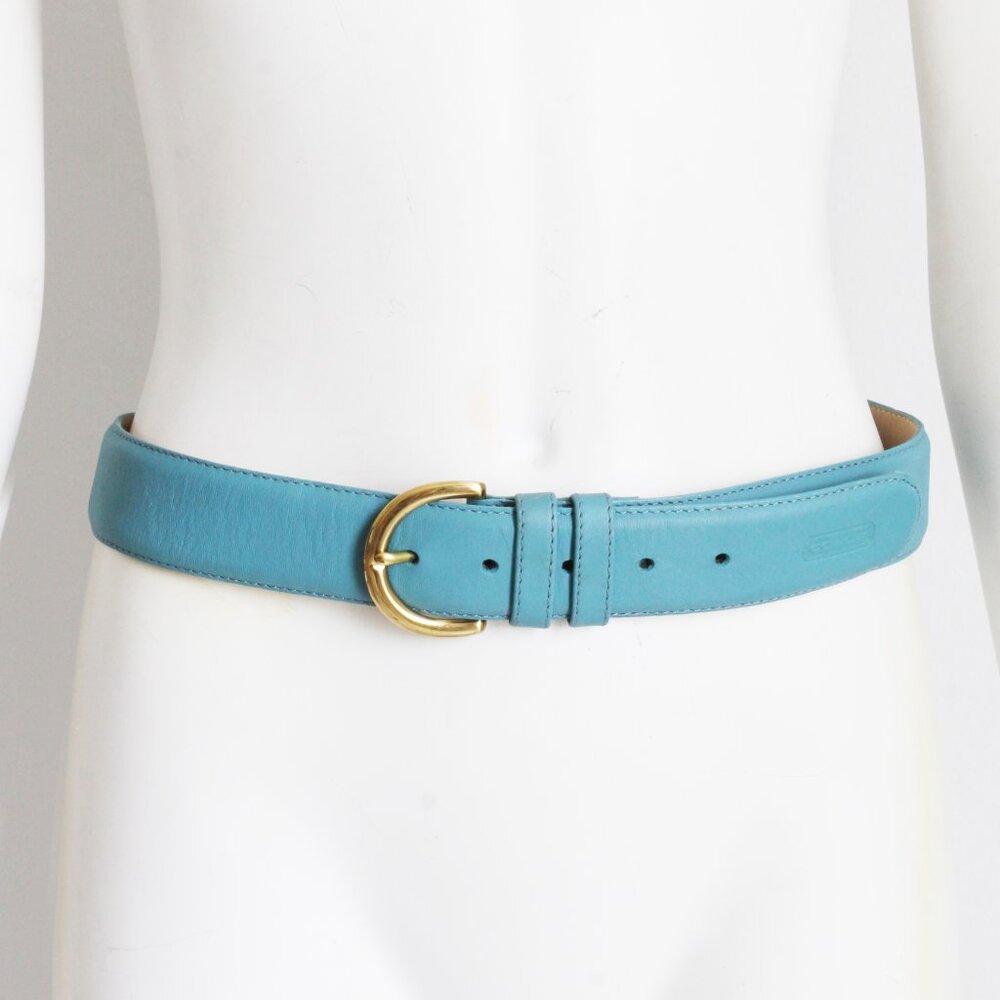Coach Nubuck Leather Belt Light Blue Wide Belt Size 2XL Vintage Retro 90s - Picture 4 of 9